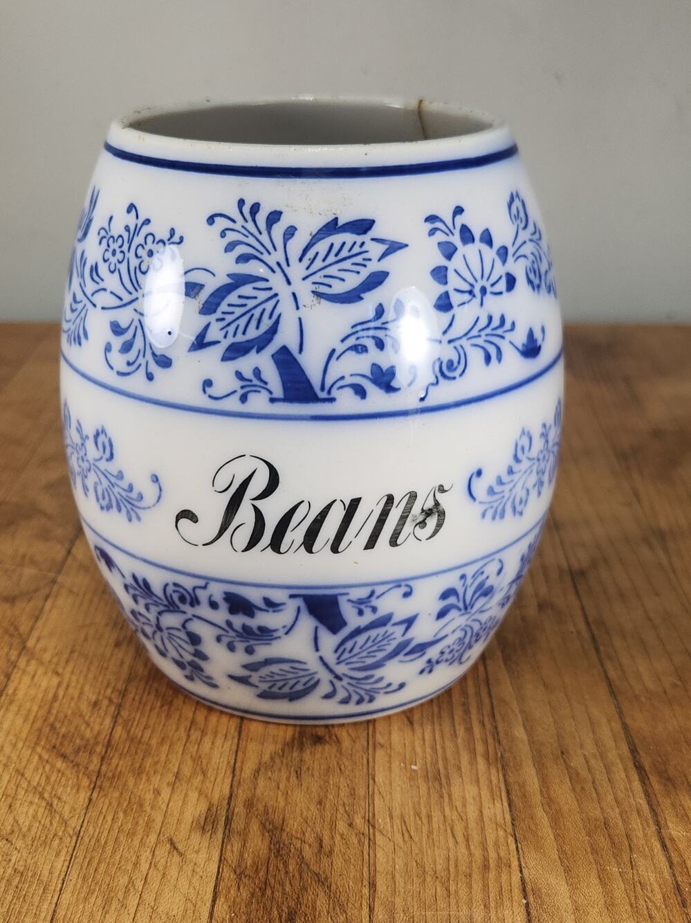 Vintage Blue White Beans Canister German Style Blue Onion Ceramic Jar No Lid